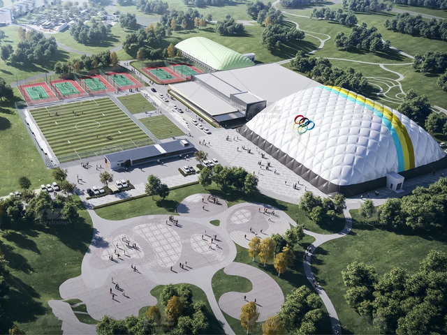 Aufblasbare luftunterst&uuml;tzte Membrankuppeln f&uuml;r Sportzentren